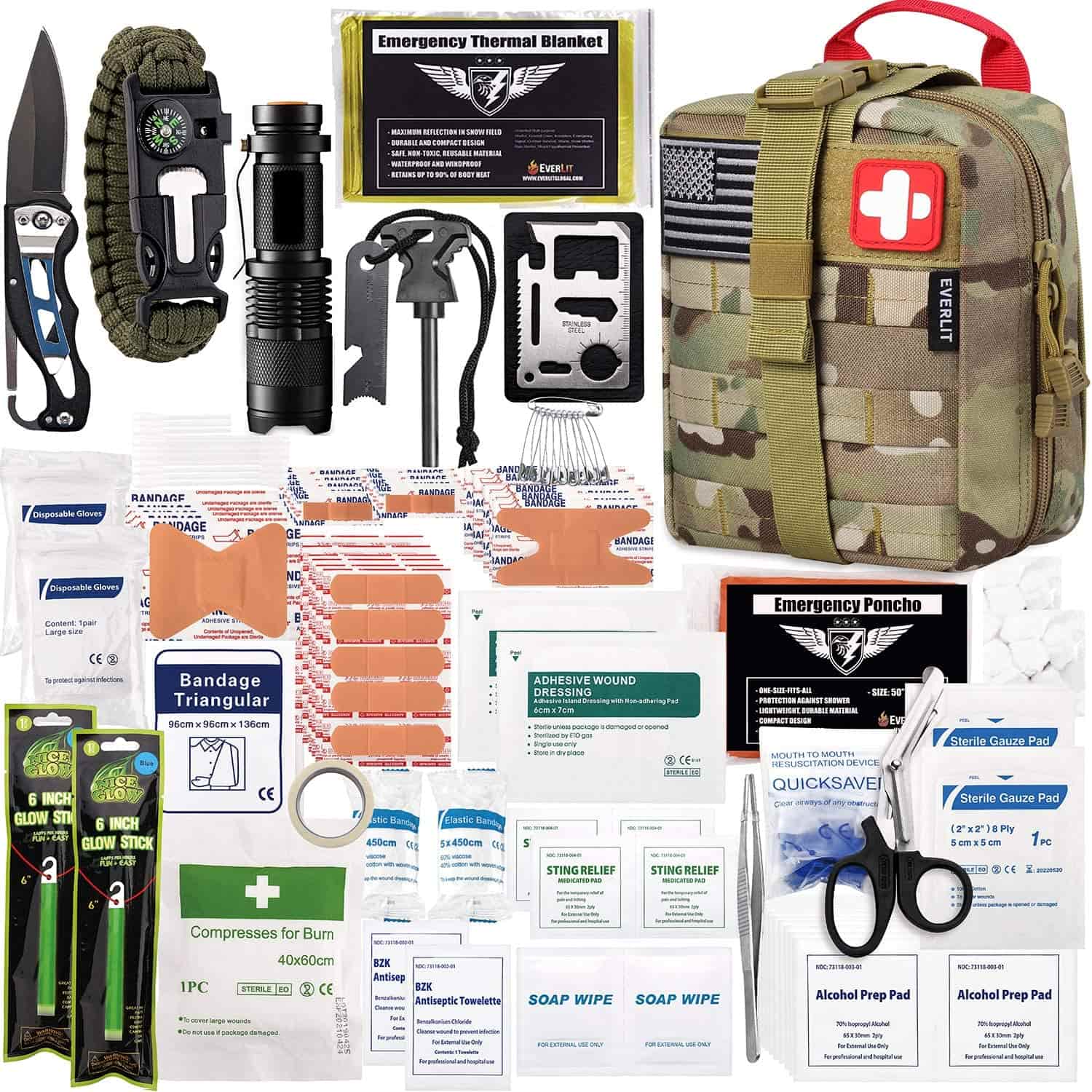 Ang Camo Survival First Aid Kit ay Naglalaman ng 250 Piece First Aid Kit