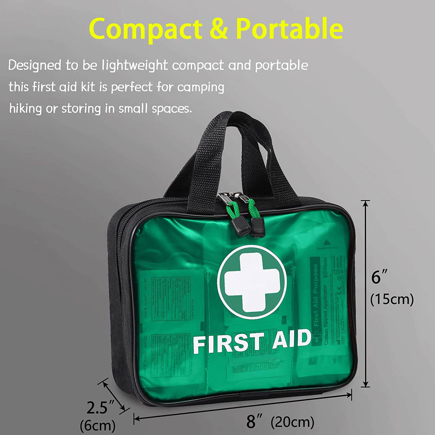 Green First Aid Handbag na may 200 Pieces na Grade ng Hospital Supplies