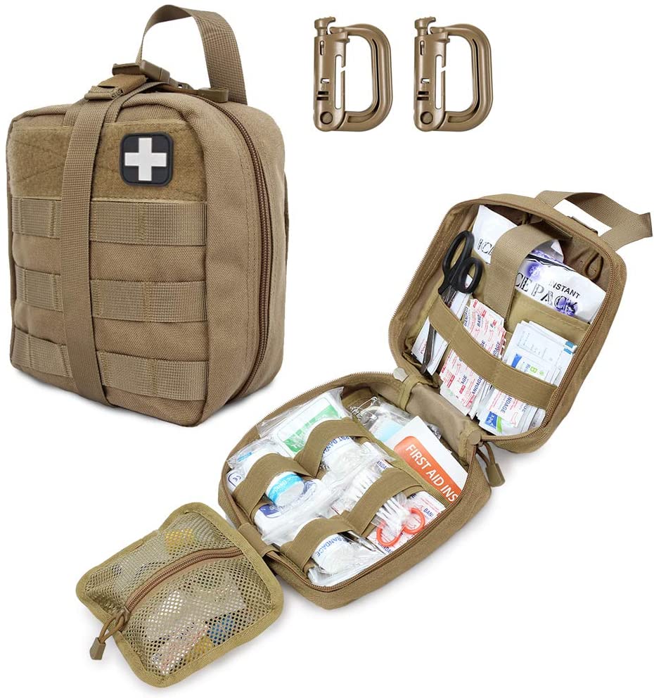 Khaki Tactical First Aid Military Medical Pouch Kasama ang Red Cross Patch