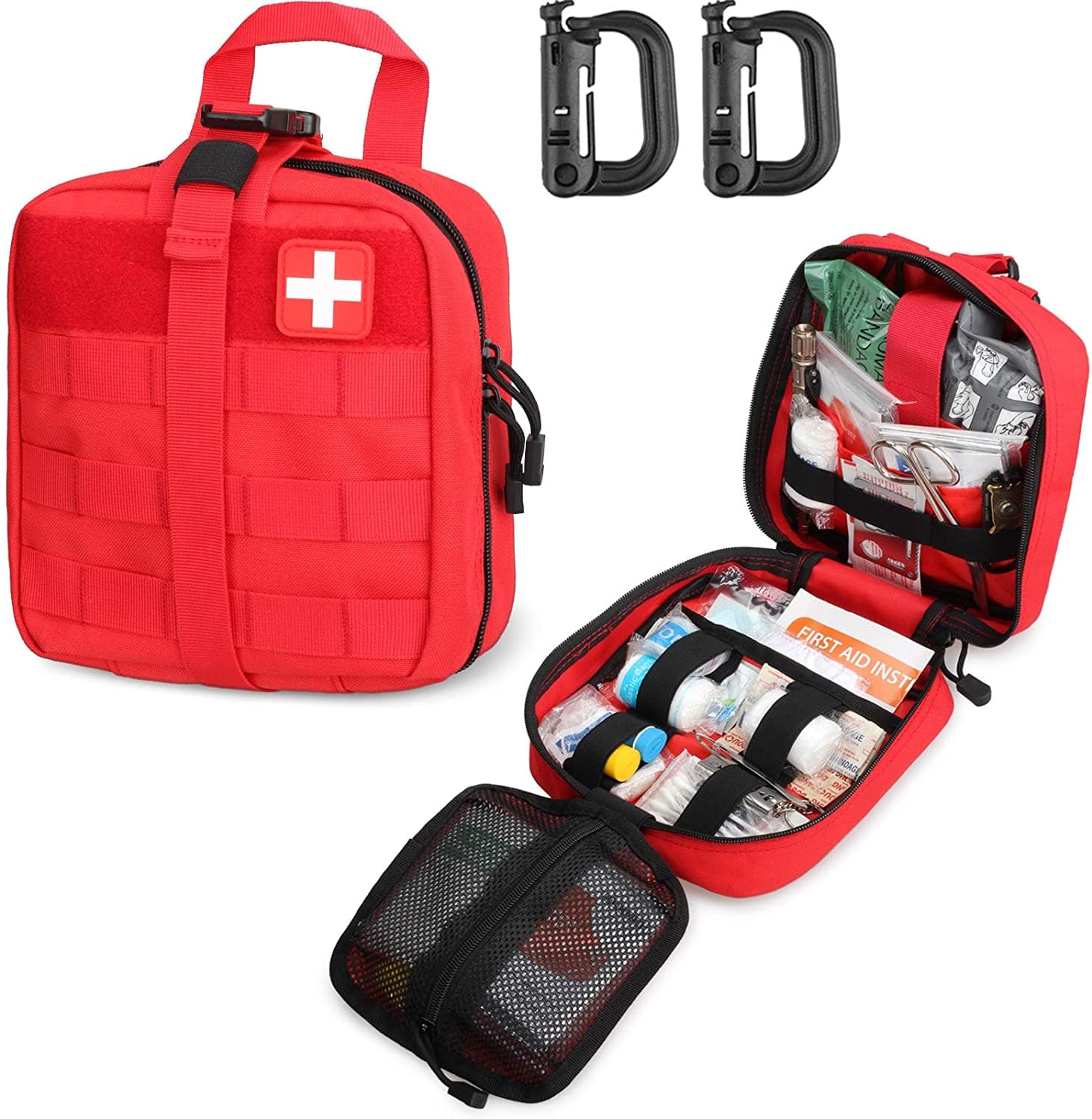 Red Tactical First Aid Military Medical Pouch Kasama ang Red Cross Patch