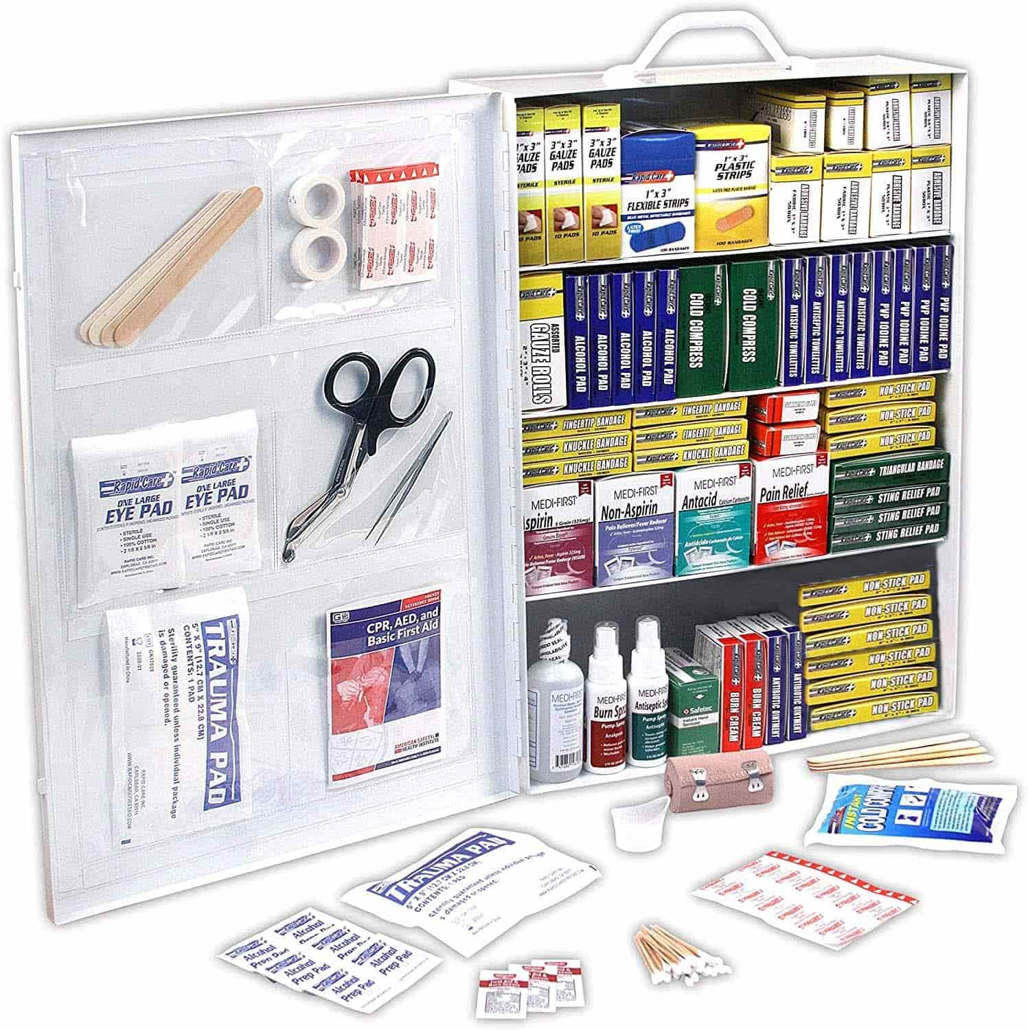 Wall Mountable 4 Shelf First Aid Kit Cabinet Naglalaman ng 1100 piraso